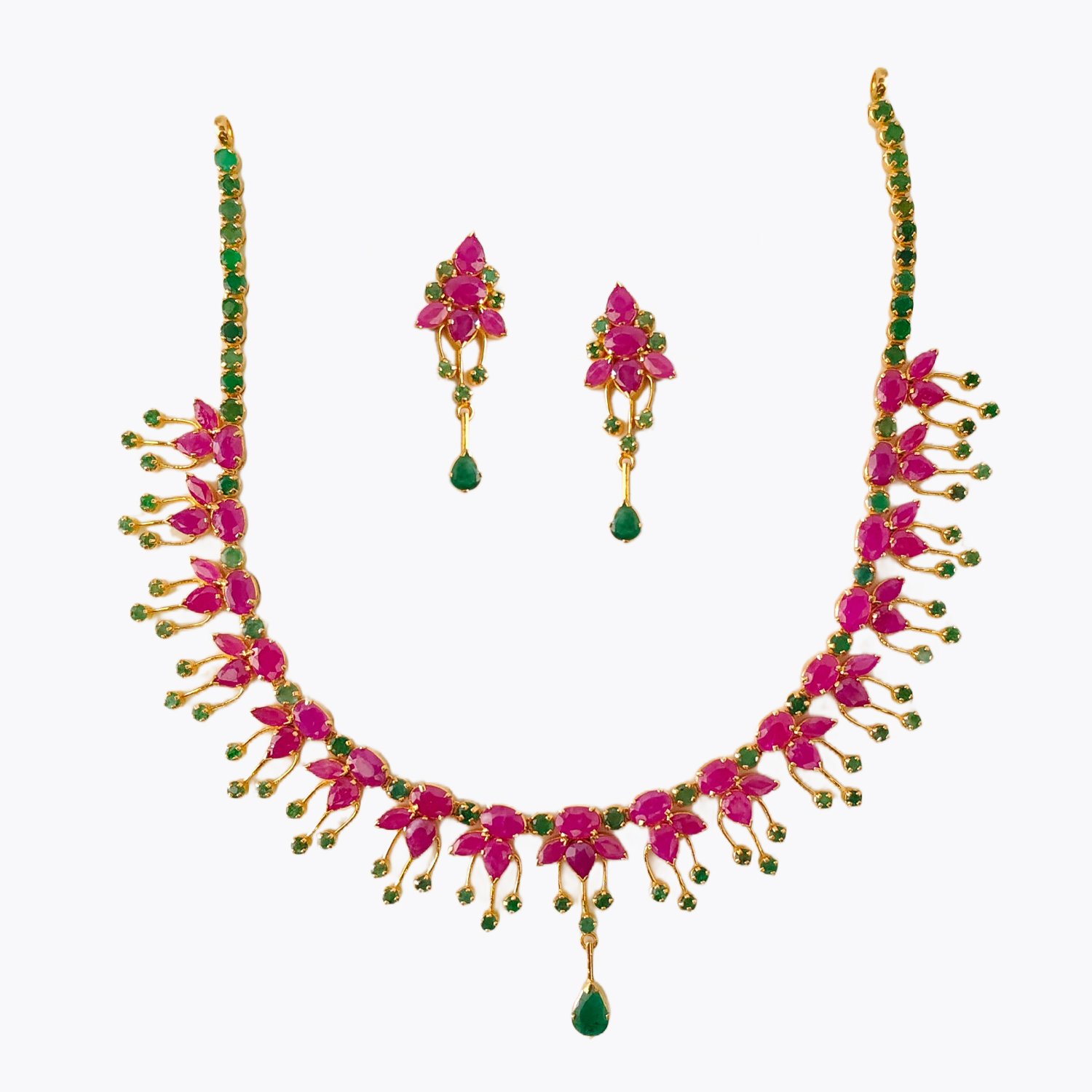 Ruby Emerald Necklace Set